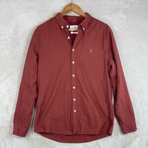 Farah Brewer Slim Fit Oxford Cotton Shirt Terracota Men's XL Dark Academia